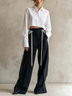 Cropped Cuff White Shirt & High Waist Tie‑Detail Wide Leg Trousers Two‑piece Outfit