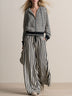 Black White Stripe Zip Up Hoodie Wide Leg Pants Two Piece