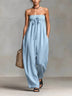 Black Minimalist Loose-fitting Faux Linen-blend Strapless Jumpsuit