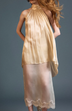 Champagne Satin Halter Midi Dress Matching Two Piece Set