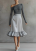 Grey One‑Shoulder Long Sleeve Top And Ruffle Hem Midi Dress Set