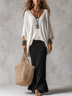 Black Cami Maxi Dress & White Cover‑Up Top Set