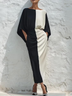 Black White Color Contrast Loose Top & midi Skirt Two Piece Set