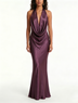 Purple V Neck Fitted Maxi Dress