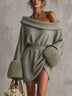 Sage Green Off-the-Shoulder Loose Mini Dress (Belt Included)