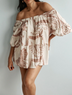 Beige Off Shoulder Floral Print Shorts Matching Set