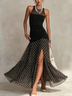 Black Sleeveless Polka Dot Slit Elegant Maxi Dress