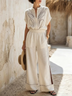 White Round Neck Short Sleeve Loose Pant Set