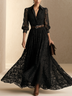 Elegant Black Lace Button-Front Maxi Dress(without belt)