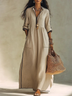 Beige V Neck Loose Casual Maxi Dress