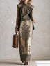 Boho olive green sleeveless vest and skirt three-piece set