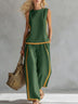 Round Neck Sleeveless Casual Loose Top And High-waisted Wide-leg Pants Set