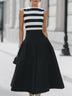 Chic Striped Sleeveless A‑Line Midi Dress With Pockets