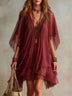 Green Chiffon V-neck Layered Flowy Mini Dress