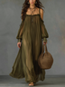 Stylish Olive Green Off-Shoulder Long Dress