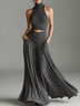 Women's Dark Grey Turtleneck Halter Cutout Waist Maxi Dress