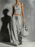 Minimalist Sporty-Casual Striped Tank Top & Drawstring Straight Skirt Set