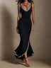 Retro Black Ribbed Slit Sleeveless Maxi Dress