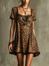 Square Neck Lace Trim Leopard Print Mini Dress