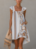 White Striped Ruffle Sleeves Floral Mini Dress