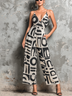 Abstract Geometric Print V-Neck Wide-Leg Jumpsuit