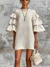 Chic Elegant Cream-White Ruffled Flare-Sleeve A-Line Mini Dress