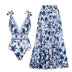 V Neck Lace Up Printed One Piece Swimsuit and Skirt02