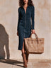 Navy faux-suede zip-front straight-fit midi dress