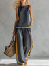 Round Neck Sleeveless Casual Loose Top And High-waisted Wide-leg Pants Set