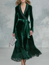 Dark Green Velvet Wrap Maxi Dress With Lace Trim Self Tie Waist Belt