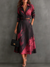 Black Red Abstract Print Cropped Blazer Shirt Top & High Waist A‑Line Midi Skirt Two‑Piece Set Outfit