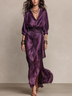 Deep Plum Satin Wrap Maxi Dress with Draped Waist