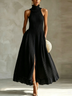 Sleeveless Elegant Striped Stretch Knit A-Line Maxi Dress