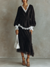 Black Satin Lace Trim Peplum Top & Midi Skirt Set