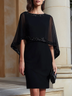 Black Elegant Mini Dress With Tulle Cape Sleeves