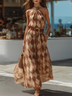 Brown Plaid Halter Loose Elegant Maxi Dress