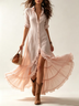Pink Shirt Ruffle Hem Maxi Dress