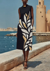 Black Sleeveless Printed Loose Straight Midi Dress