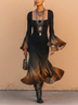 Black Square Neck Gradient Fitted Midi Mermaid Dress