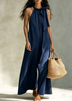 Blue Halter Pleated Loose Jumpsuit
