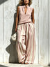 Pink Casual sleeveless top and loose striped trousers set