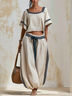 Beige Square Neck Cropped Top & Loose Casual Pants Set