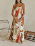 Beige Floral Print Strapless Maxi Dress