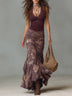 Women's Retro Floral Purple Halter-Neck Maxi Dress Set