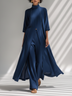 Navy Blue Light Chiffon Co-Ord Dress And Wide-leg Trousers Two-Piece Set