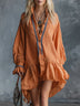 Orange Bohemian Long Sleeve Ruffle Hem Shirt Mini Dress