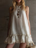 Minimalist Faux Cotton-Linen Mini Dress with Lace Trim