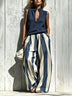 Navy Casual sleeveless top and loose striped trousers set