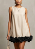 Beige Sleeveless 3D Floral Detail Loose Mini Dress