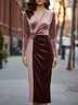 Pink Cinched Waist Midi Dress With 3D Floral Decorations